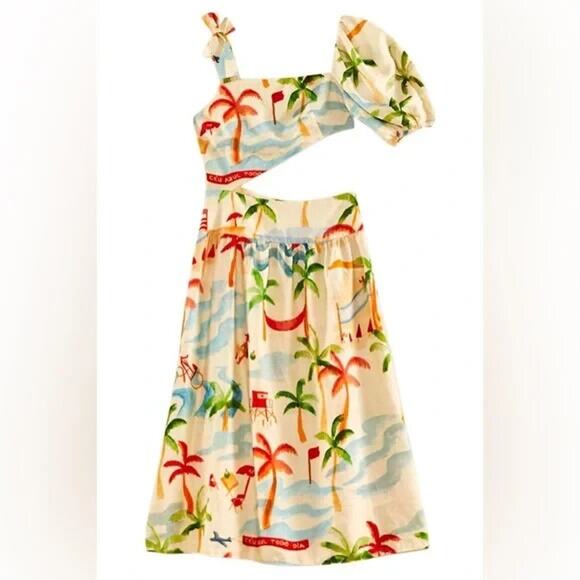 NWT Farm Rio Copacabana Linen Blend Cutout Midi Dress size S #1F460 - Picture 3 of 13